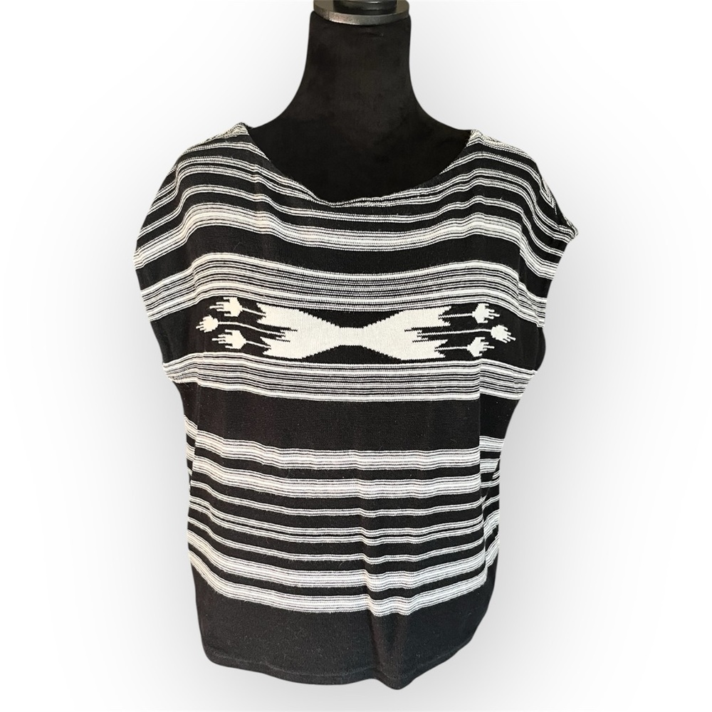 Women's CHAPS Southwestern Linen Blend Short Sleeve Stripe Knit Top size L